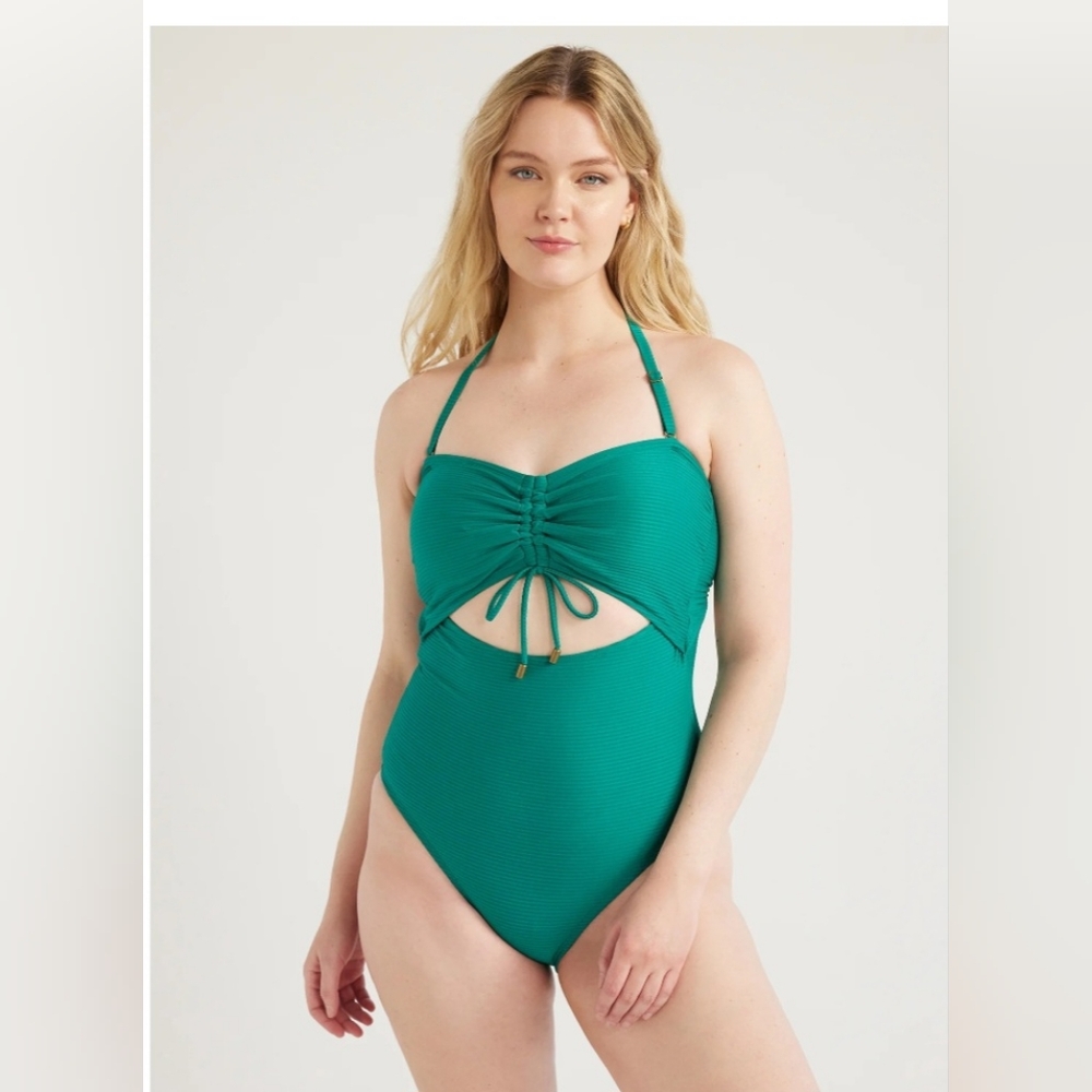 Time and Tru Women's and Women's Plus Cutout Ribbed One Piece Swimsuit